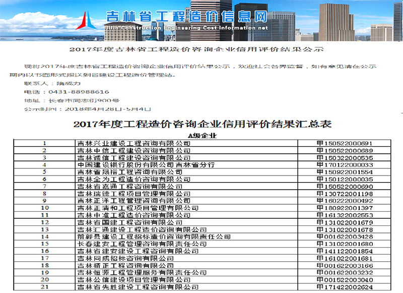 6、2017年吉林省造價(jià)咨詢(xún)企業(yè)信用評價(jià)結果公示中，位列A級首位.png